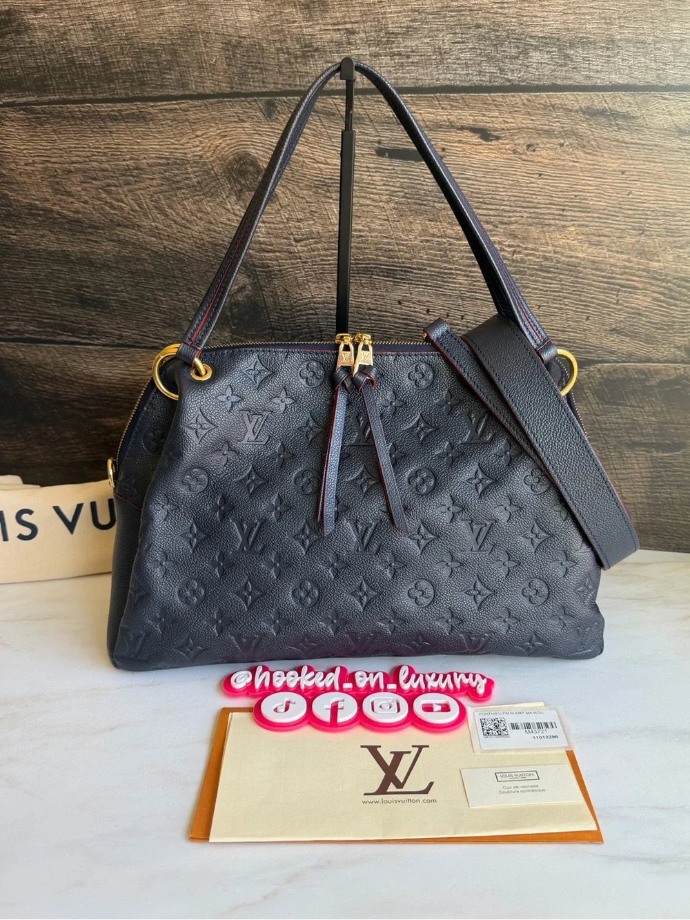 Authentic Louis Vuitton Ponthieu PM Navy & Red Empreinte Leather Handbag EUC
